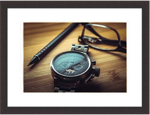 Clock Glasses Pen Desk Wooden Table Close Framed Print